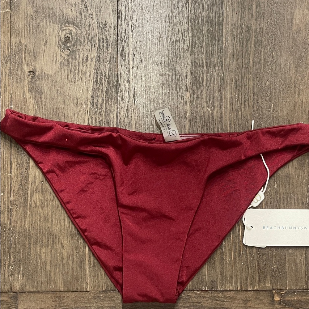 Beach Bunny Shimmery Burgundy Bikini Bottom NWT Full coverage xs